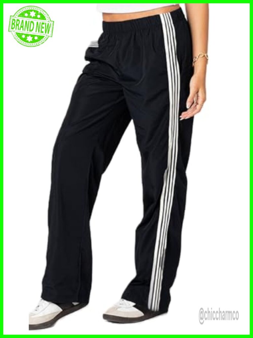 Women Side Striped Sweatpants Wide Leg Elastic Waist Baggy Jogger Pants